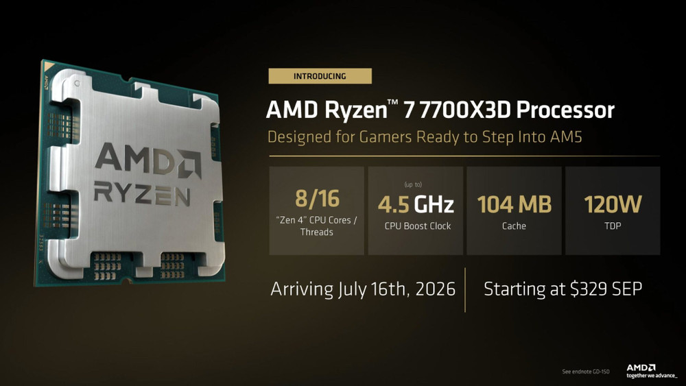 O processador AMD Ryzen 7 7700X3D é lançado a 16 de julho por 329$
