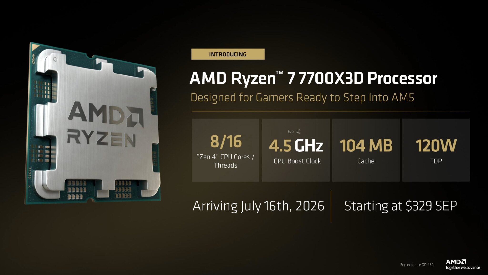 O processador AMD Ryzen 7 7700X3D é lançado a 16 de julho por 329