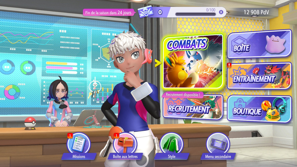 Immagine del menu iniziale del gioco, con il personaggio al centro e tanti pulsanti a disposizione