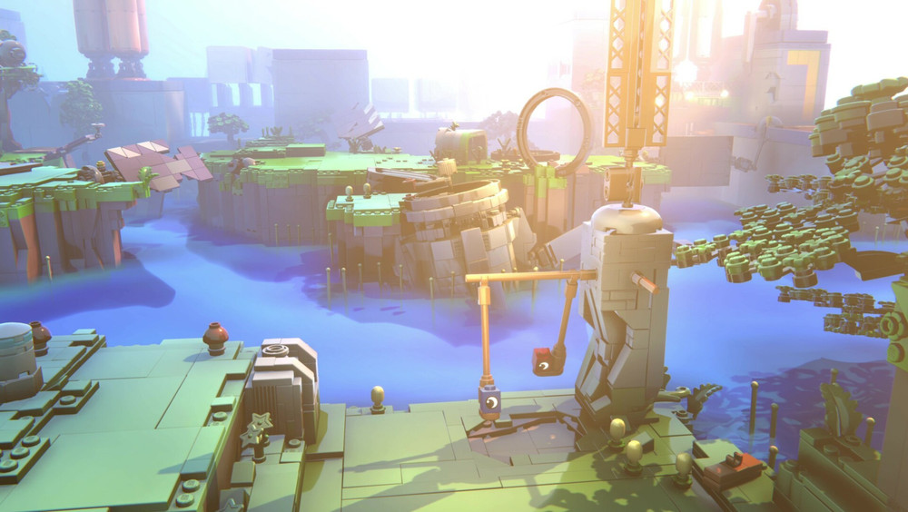Paysage du début du jeu avec les deux briques et de belles lumières