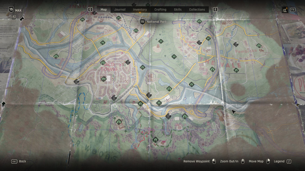 Map of Dying Light: The Beast with points of interest