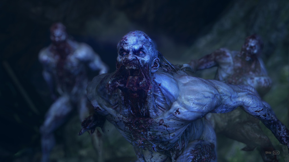 A group of dangerous zombies stalking the player at night