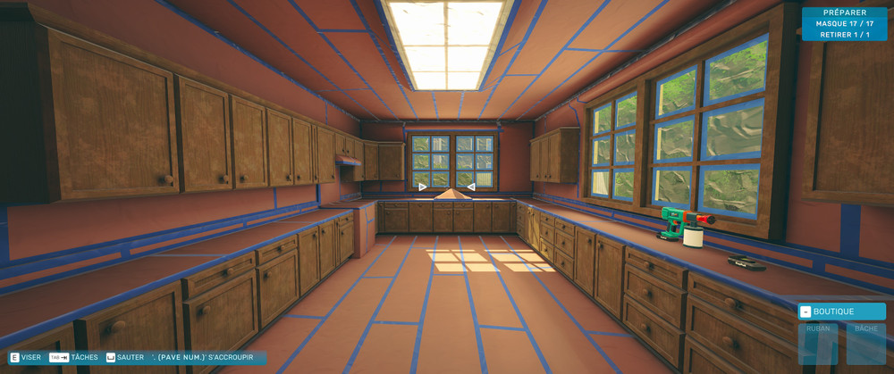 A wide view of the kitchen yet to be painted