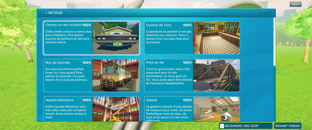 A menu displaying the game’s various missions