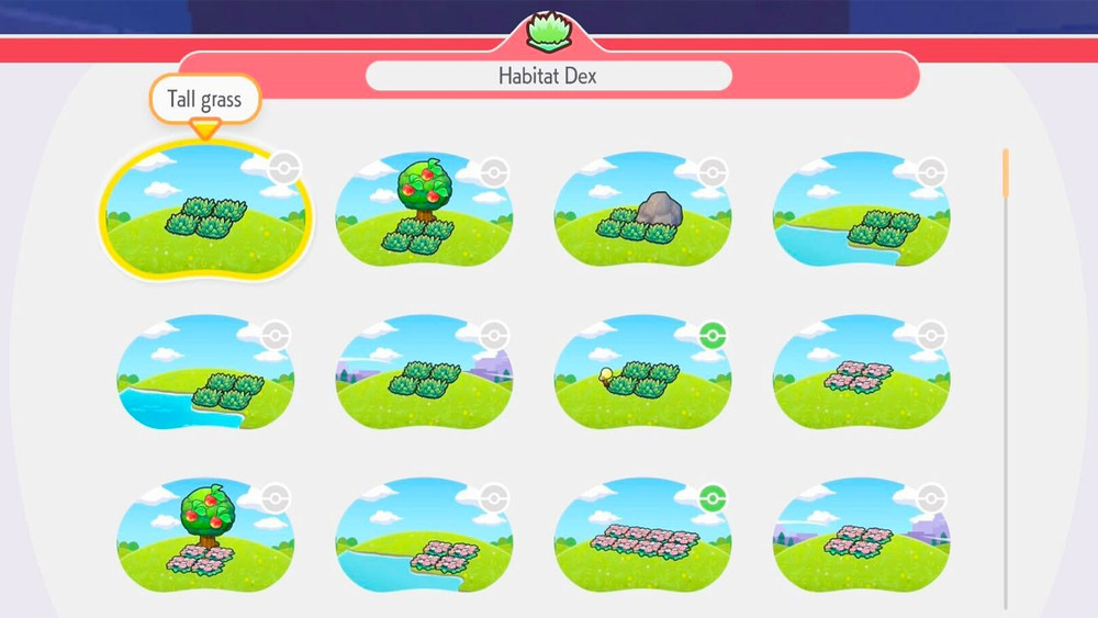 Affichage de différents habitats disponibles dans le jeu