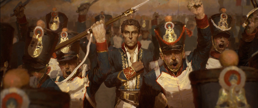 Scène d’introduction présentant l’armée de Napoléon et le héros principal