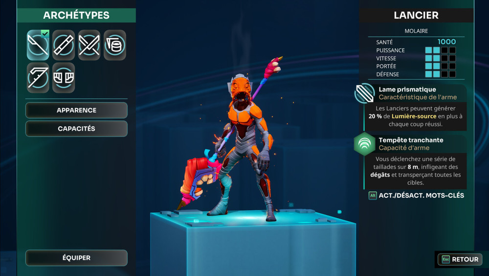 Overview of the different archetypes available in the game