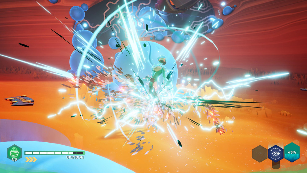 Explosive attack in the heat of battle, with sparks flying everywhere