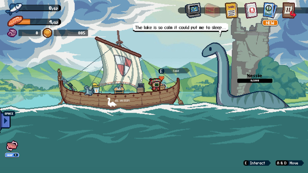 Gameplay-Ausschnitt, in dem der Spieler auf dem Boot steht und mit einem Kunden spricht