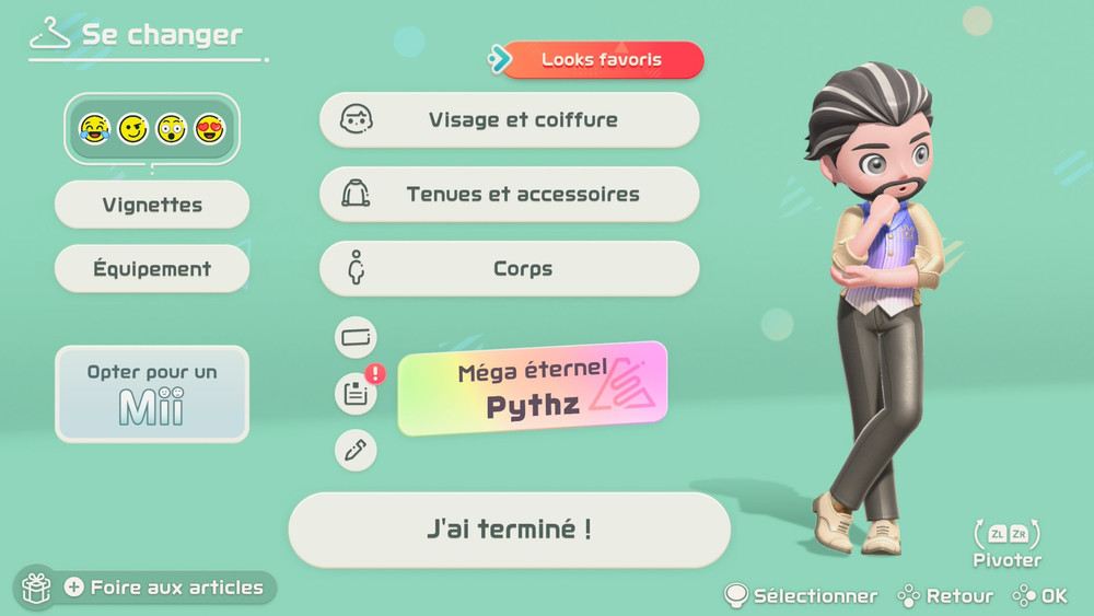 Personnalisation du personnage avec ses vêtements, accessoires, titres et vignettes
