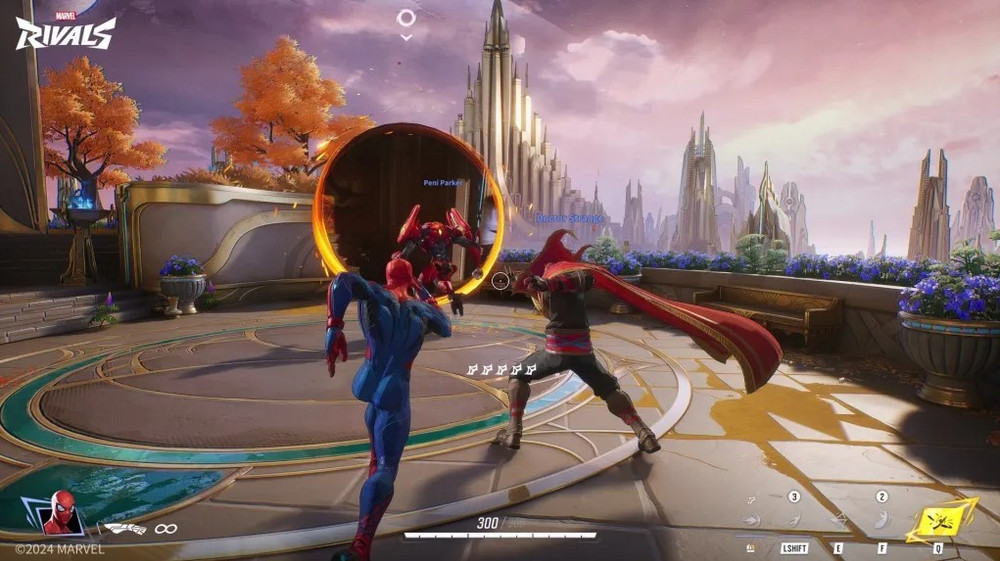 Spider-Man qui court et s’apprête à entrer dans un portail généré par DrStrange