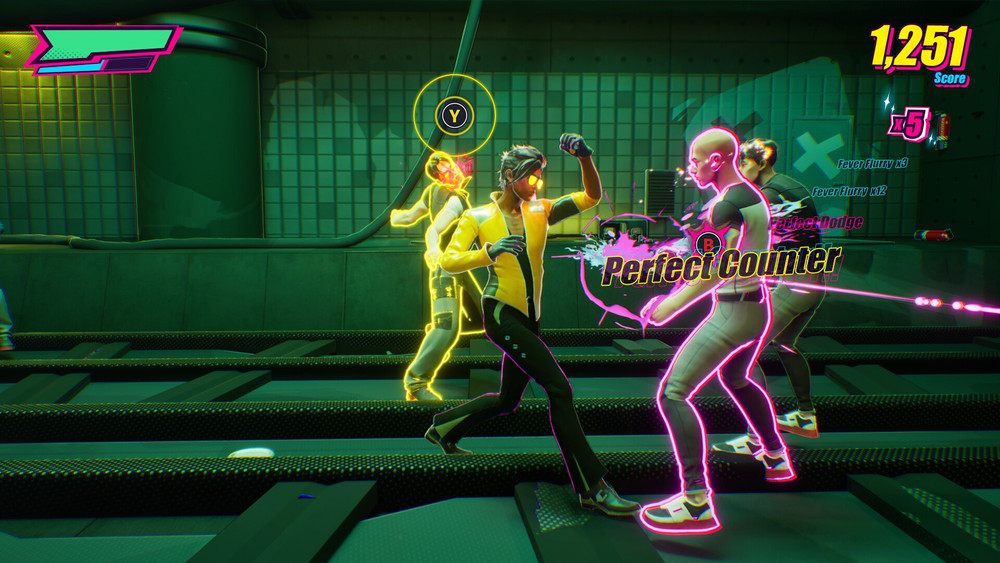 Side-view combat sequence scrolling horizontally through a subway tunnel