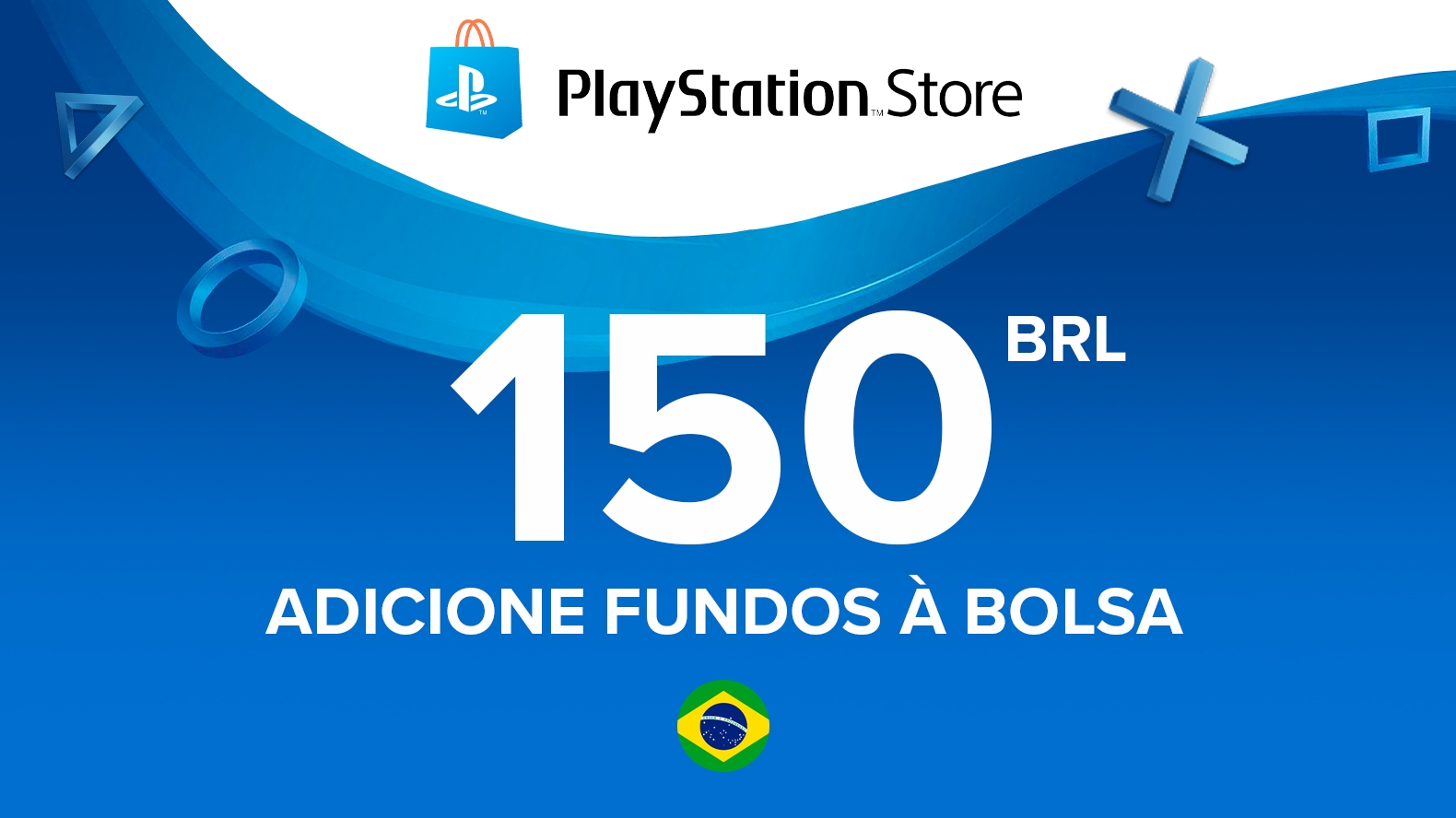 Cartão presente digital da PlayStation Store com valor de 150 BRL e bandeira do Brasil