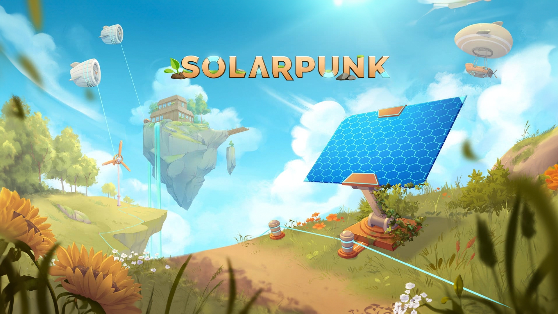 Solarpunk is a survival game in a technically advanced world of floati