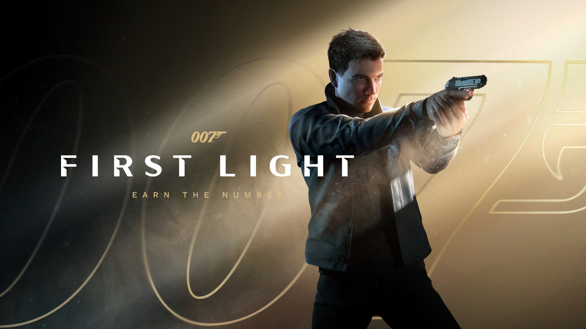Banner promocional do jogo 007 First Light exibindo o protagonista segurando uma arma e o título em destaque