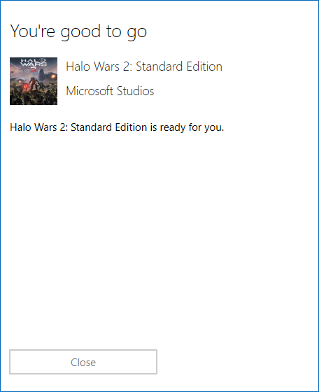 Once the game is activated, Microsoft tells us that the game is validated. We can close the window.