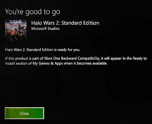 Once the game is activated, Microsoft tells us that the game is validated. We can close the window.